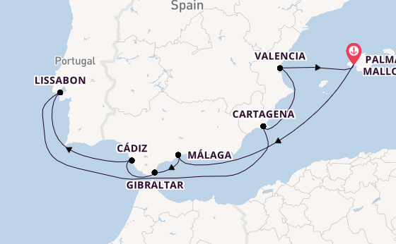 Westelijke Middellandse Zee vanaf Palma de Mallorca, Mallorca, Spanje met AIDAstella