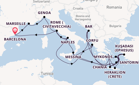 Mediterranean from Barcelona, Spain with the Sun Princess