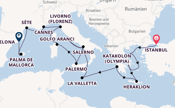 Mittelmeer ab Istanbul, Türkei auf der Allura 