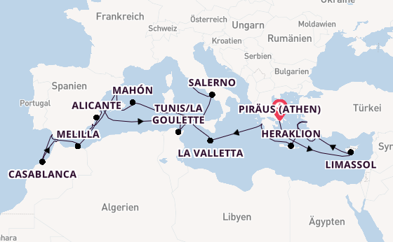 Mittelmeer ab Piräus (Athen), Griechenland auf der Allura 