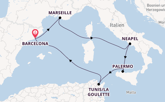 Westliches Mittelmeer ab Barcelona, Spanien auf der Carnival Sunshine