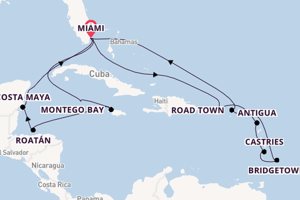 Caribbean from Miami, Florida, USA with the Queen Elizabeth