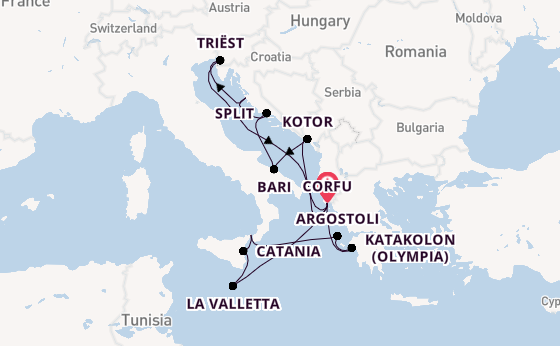 Middellandse Zee vanaf Corfu, Griekenland met AIDAblu