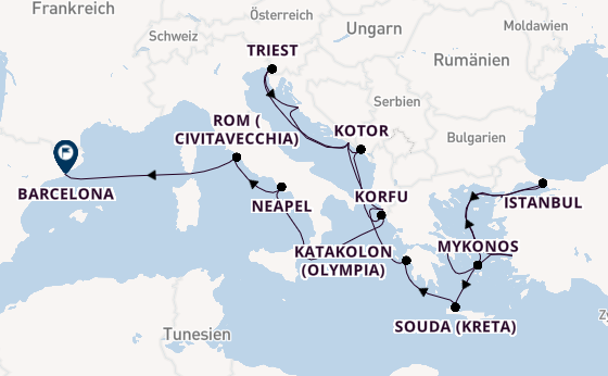Mittelmeer ab Piräus (Athen), Griechenland auf der Oosterdam