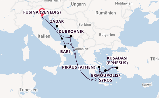 Mittelmeer ab Fusina (Venedig) auf der EXPLORA II