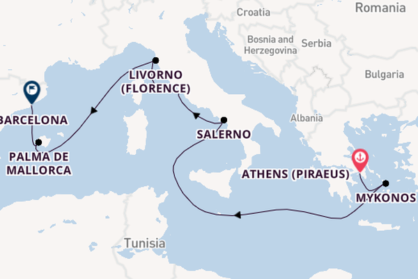 Mediterranean Sea from Athens (Piraeus), Greece with the Scarlet Lady