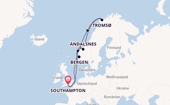 Norwegen ab Southampton, Großbritannien auf der Queen Mary 2