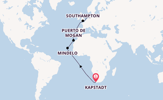 Portugal ab Kapstadt, Südafrika auf der Queen Anne
