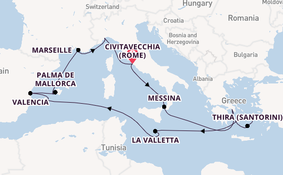 Westelijke Middellandse Zee vanaf Civitavecchia (Rome), Italië met de Costa Serena