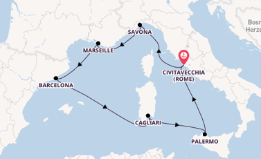 Westelijke Middellandse Zee vanaf Civitavecchia (Rome), Italië met de Costa Pacifica