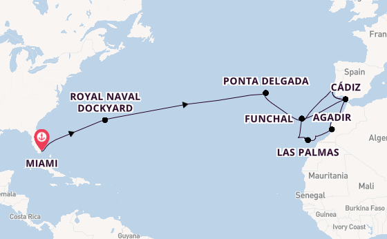 Transatlantic from Miami, Florida, USA with the Seven Seas Prestige