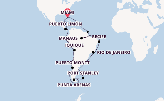 Zuid-Amerika vanaf Miami, Verenigde Staten met de Seven Seas Voyager