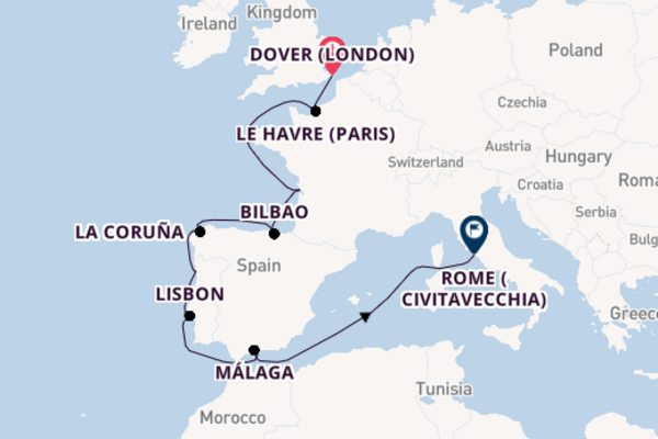 Western Mediterranean from Dover (London), England, United Kingdom with the Carnival Legend