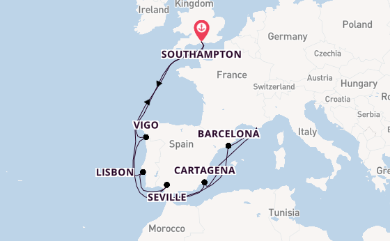 Western Mediterranean from Southampton, England with the Sky Princess 