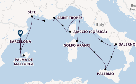 Westelijke Middellandse Zee vanaf Civitavecchia (Rome), Italië met de Nautica