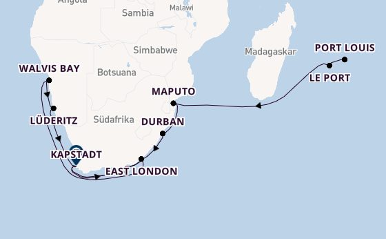 Südliches Afrika ab Port Louis, Mauritius auf AIDAblu