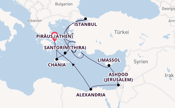 Östliches Mittelmeer ab Piräus (Athen), Griechenland auf der Seven Seas Mariner