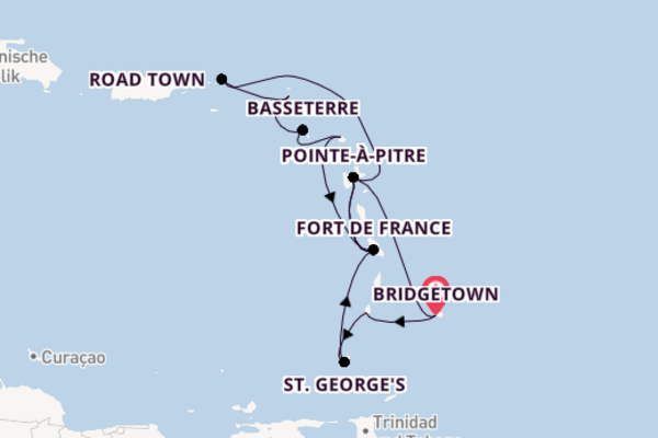 Südliche Karibik ab Bridgetown, Barbados auf der MSC Virtuosa