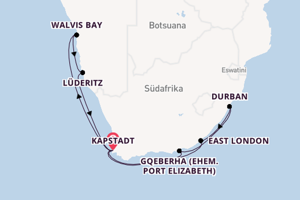 Südafrika ab Kapstadt, Südafrika auf AIDAstella