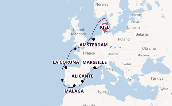 Western Mediterranean from Kiel, Germany with the MSC Euribia