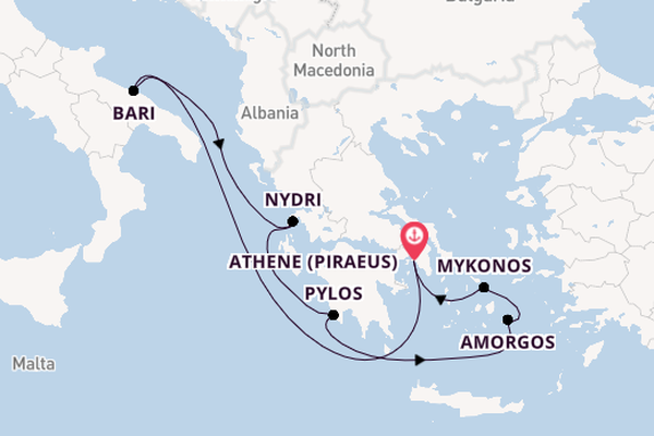 Oostelijke Middellandse Zee vanaf Athene (Piraeus), Griekenland met de EXPLORA II