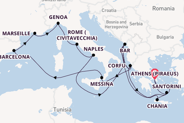 Mediterranean Sea from Athens (Piraeus), Greece with the Sun Princess