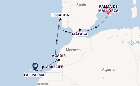 Canarische Eilanden vanaf Palma de Mallorca, Mallorca, Spanje met de Mein Schiff Relax