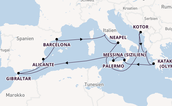 Mittelmeer ab Civitavecchia (Rom), Italien auf der Enchanted Princess
