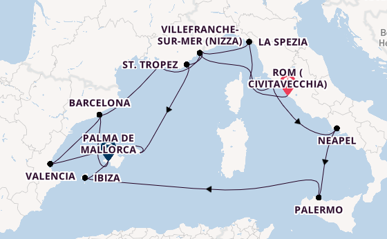 Westliches Mittelmeer ab Civitavecchia (Rom), Italien auf der EXPLORA I