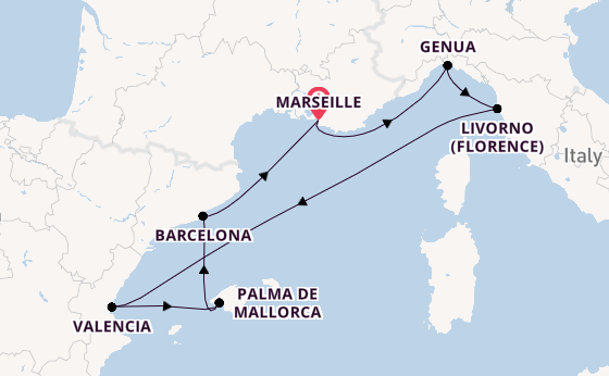 Westelijke Middellandse Zee vanaf Marseille, Frankrijk met de MSC Sinfonia