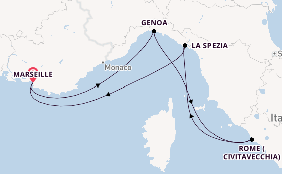 Western Mediterranean from Marseille, France with the MSC World Europa