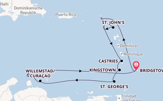 Südliche Karibik ab Bridgetown, Barbados auf der Britannia
