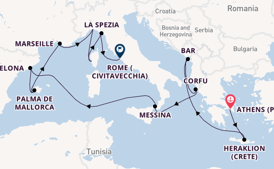 Mediterranean Sea from Athens (Piraeus), Greece with the Sun Princess