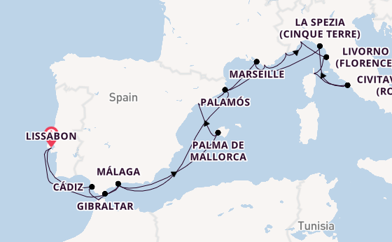 Westelijke Middellandse Zee vanaf Lissabon, Portugal met de Seven Seas Splendor