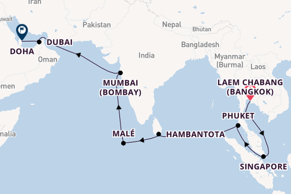 Zuidoost-Azië vanaf Laem Chabang (Bangkok), Thailand met de Aurelia