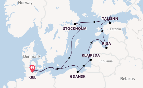 Oostzee vanaf Kiel, Duitsland met de Mein Schiff 7