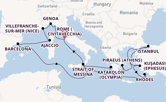 Mediterranean from Rome (Civitavecchia), Italy with the Queen Elizabeth