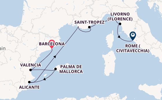 Western Mediterranean from Barcelona, Spain with the Marina
