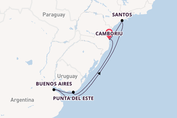 South America from Camboriu, Brazil with the MSC Seaview