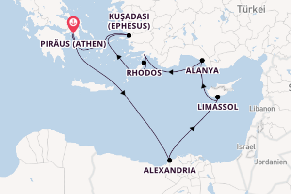 Östliches Mittelmeer ab Piräus (Athen), Griechenland auf der Oosterdam