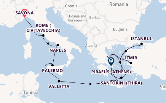 Mediterranean from Savona, Italy with the Costa Pacifica