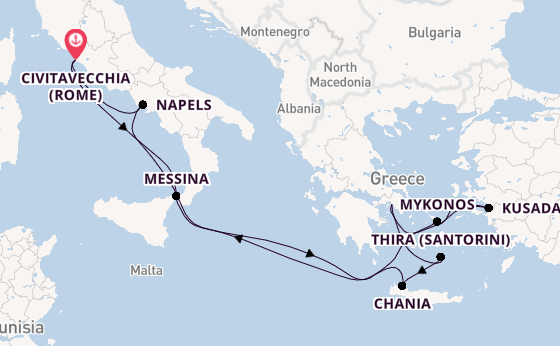 Middellandse Zee vanaf Civitavecchia (Rome), Italië met de Celebrity Ascent