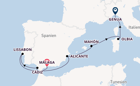 Westliches Mittelmeer ab Málaga, Spanien auf der MSC Opera