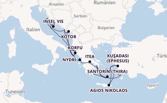 Östliches Mittelmeer ab Piräus (Athen), Griechenland auf der Seabourn Quest