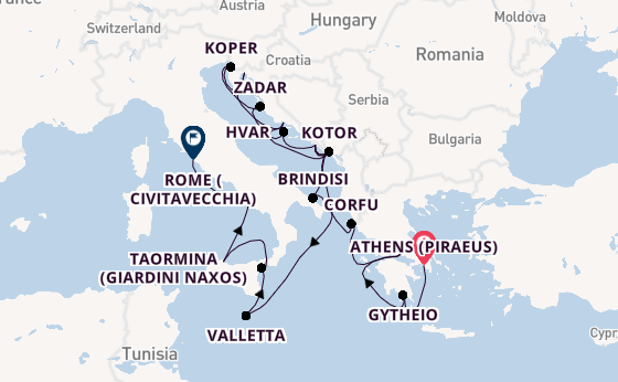 Mediterranean Sea from Athens (Piraeus), Greece with the Seabourn Ovation 
