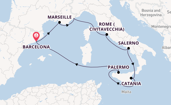 Western Mediterranean from Barcelona, Spain with the Valiant Lady