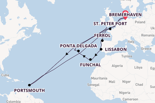 Portugal vanaf Bremerhaven, Duitsland met de Artania