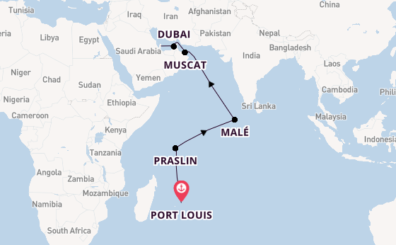 India and Indian Ocean from Port Louis, Mauritius with the Seven Seas Voyager