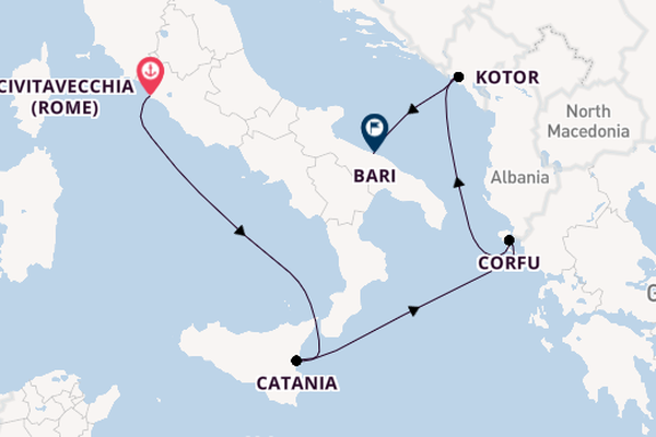 Middellandse Zee vanaf Civitavecchia (Rome), Italië met de MSC Orchestra