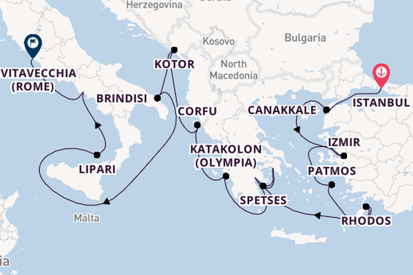 Middellandse Zee vanaf Istanbul, Turkije met de Seabourn Encore